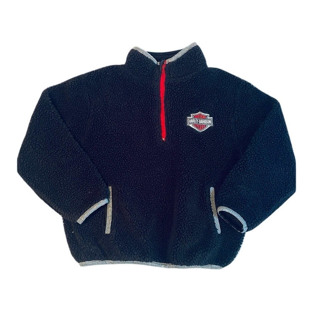 Harley Davidson Sherpa Fleece Pullover Kids Size 6X Black Quarter Zip‎ Sweater